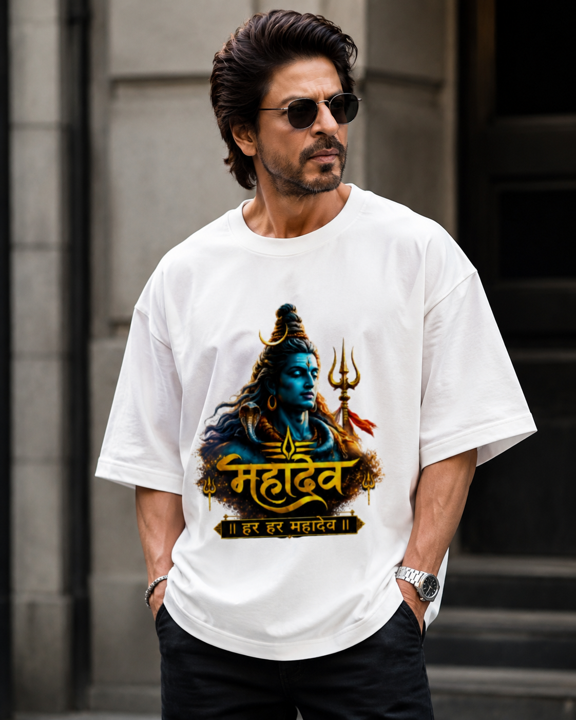 Mahadev Oversized White T-Shirt | Har Har Mahadev Premium Graphic Cotton Tee for Men & Women